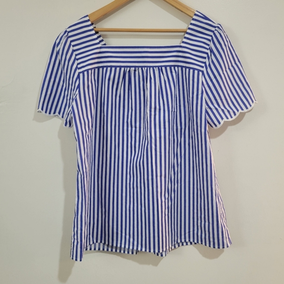 NWT TALBOTS Sailboat Stripe Scalloped Square neck top - Picture 4 of 12